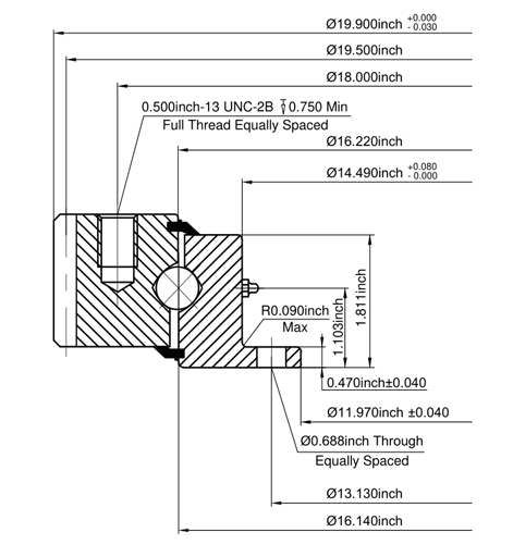 Single row ball external gear flange slewing ring bearing